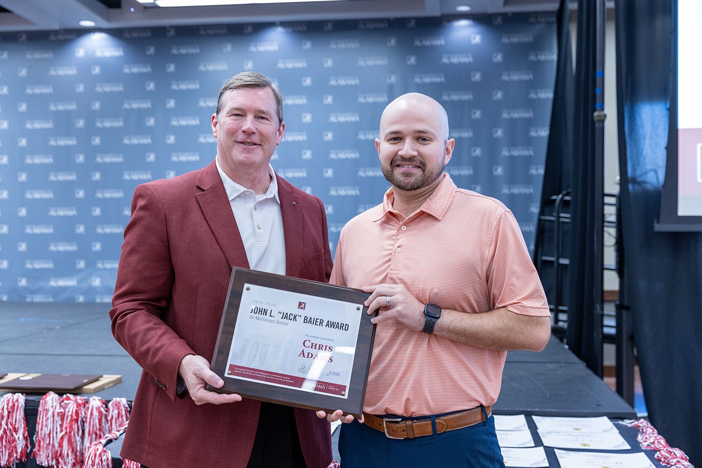 Chris accepting award from Dr. Hood