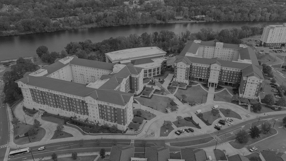 an aerial shot of the residence halls