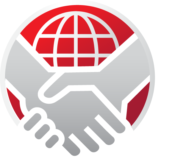 logo for the career center: two hands shaking in front of a globe