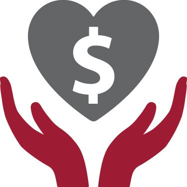 hands hold up a heart with a dollar sign inside of it