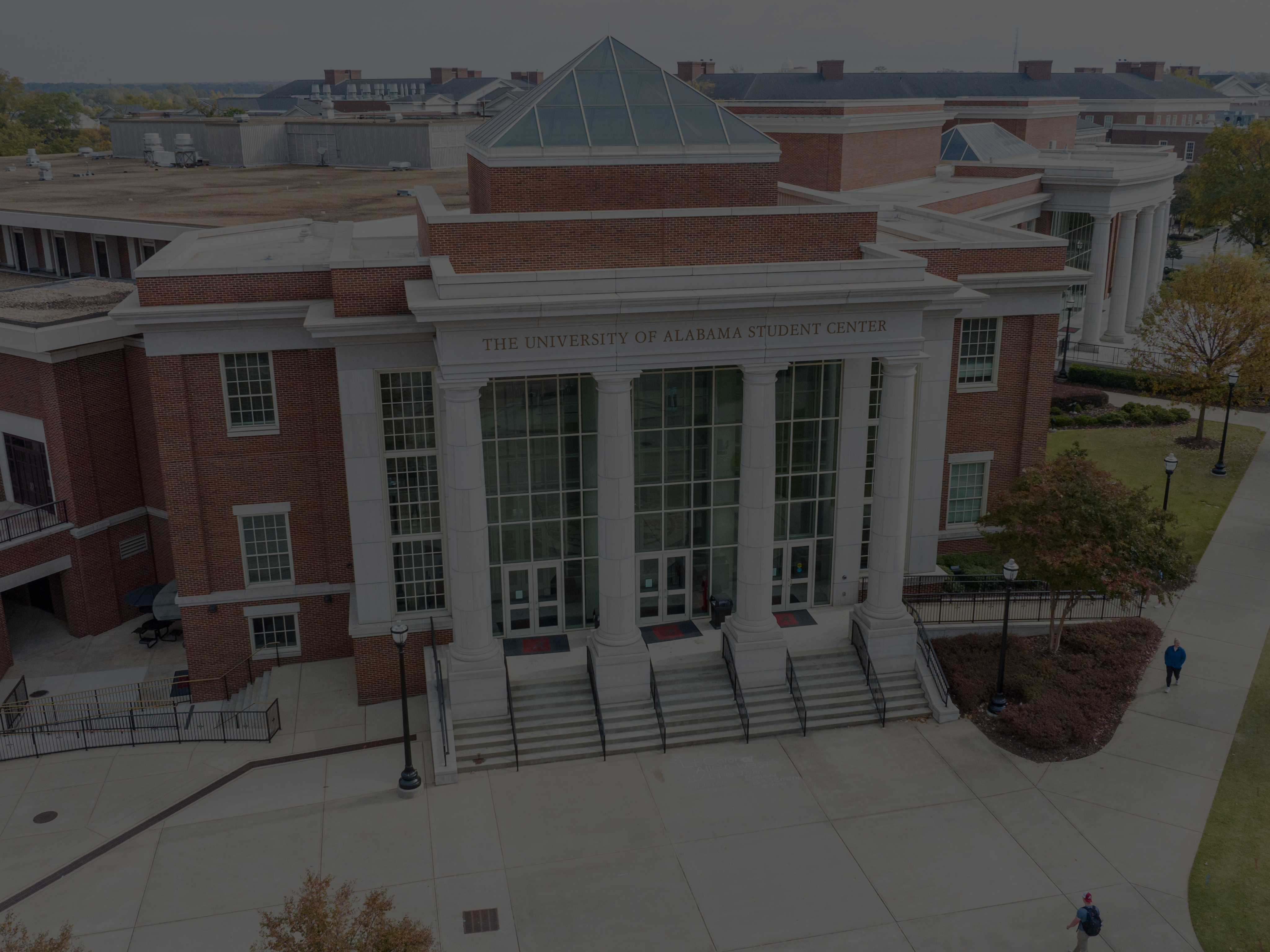 an aerial shot of the student center