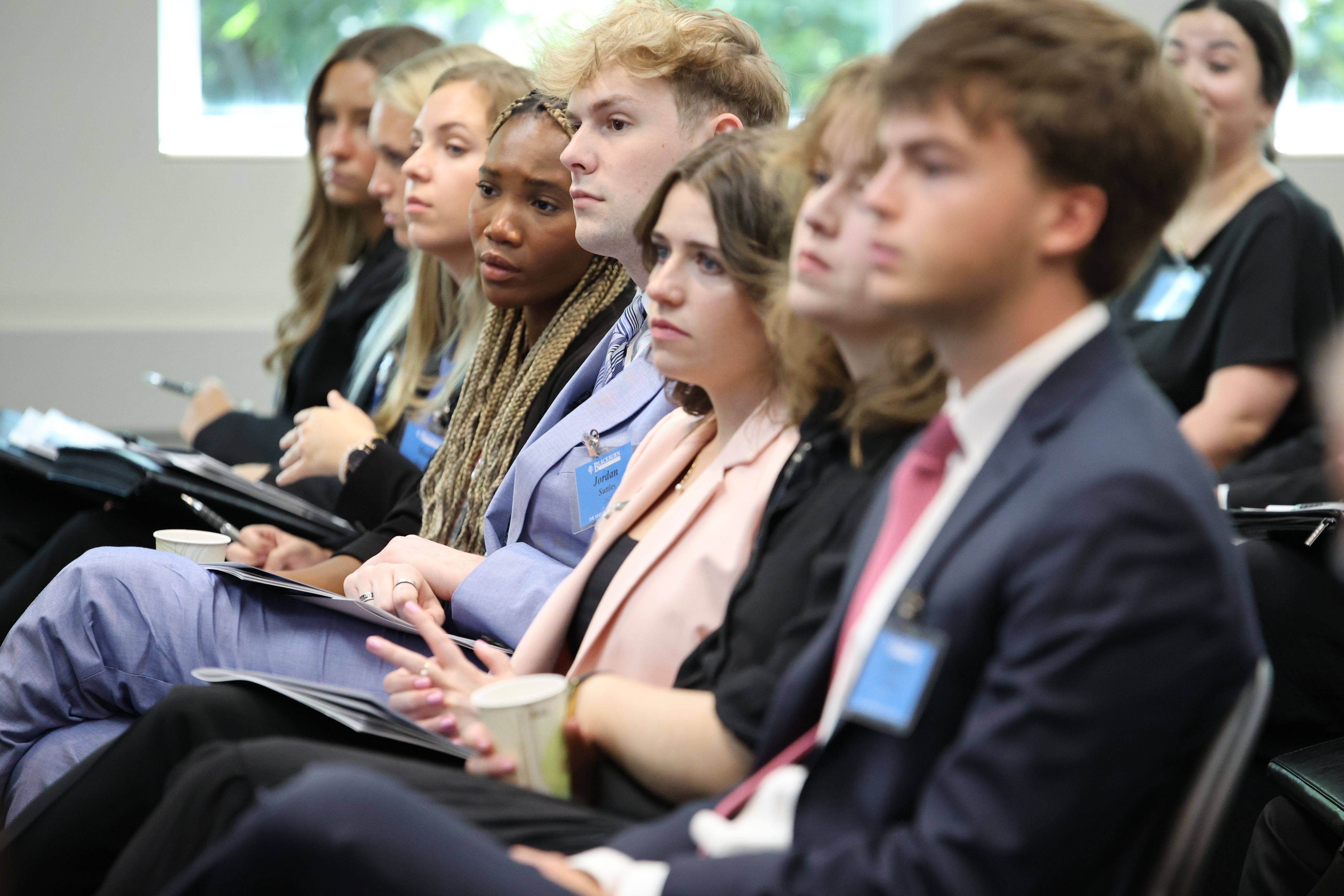 Students looking at a presentation