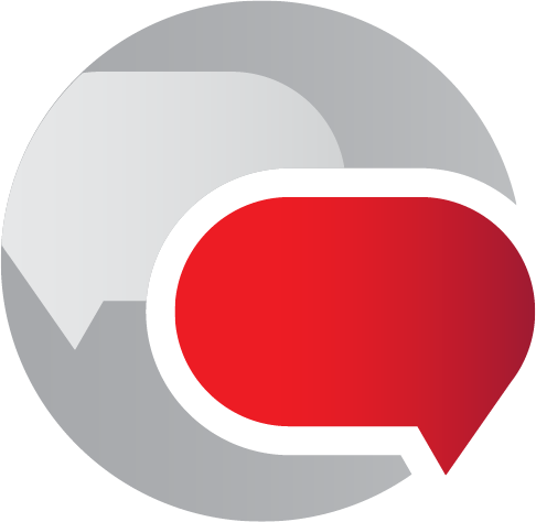 logo for the counseling center: two speech bubbles, one red and one grey