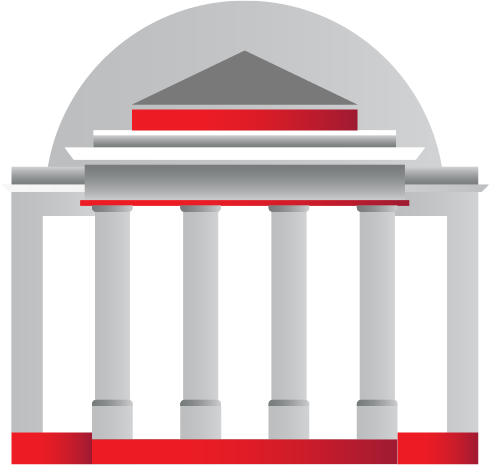 logo for the student center: stylized to look like a greek temple with columns