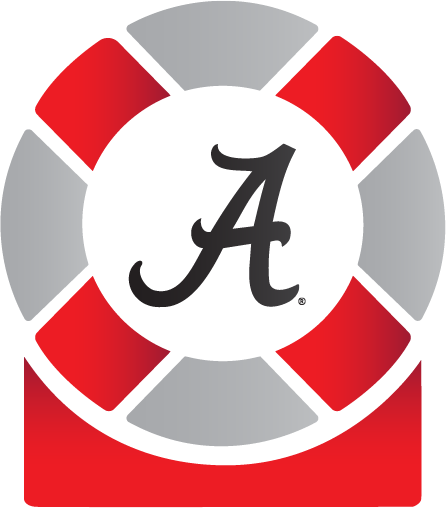 logo for health promotion and wellness: the alabama script A enclosed within a lifebuoy