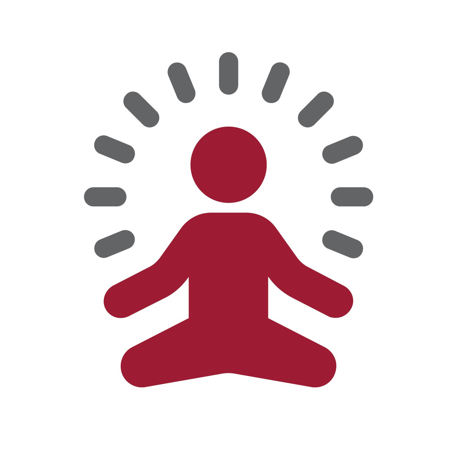 silhouette of a person sitting with their legs crossed and arms out-stretched. lines emanate from their head to signal the relief of stress