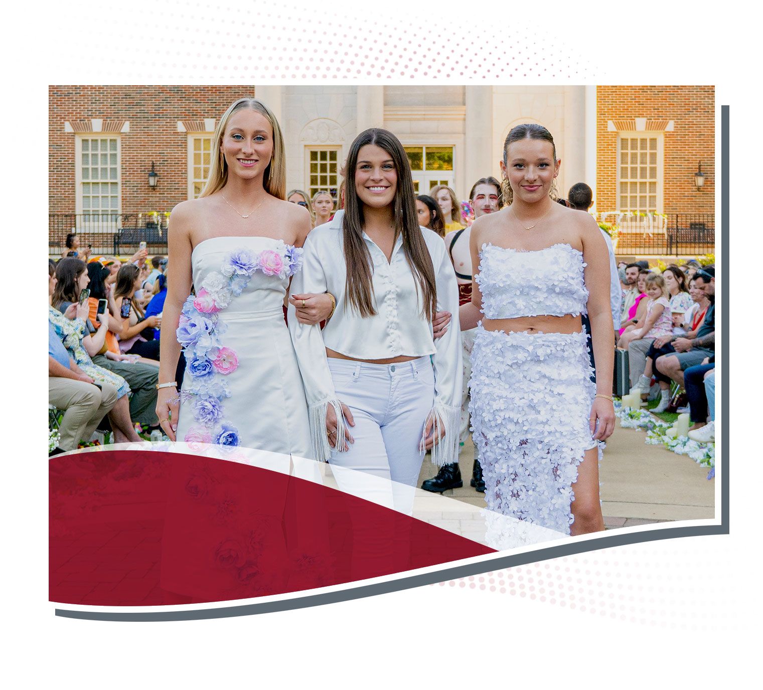 Laken Thompson poses with two models that modeled her clothing designs in a fashion show.