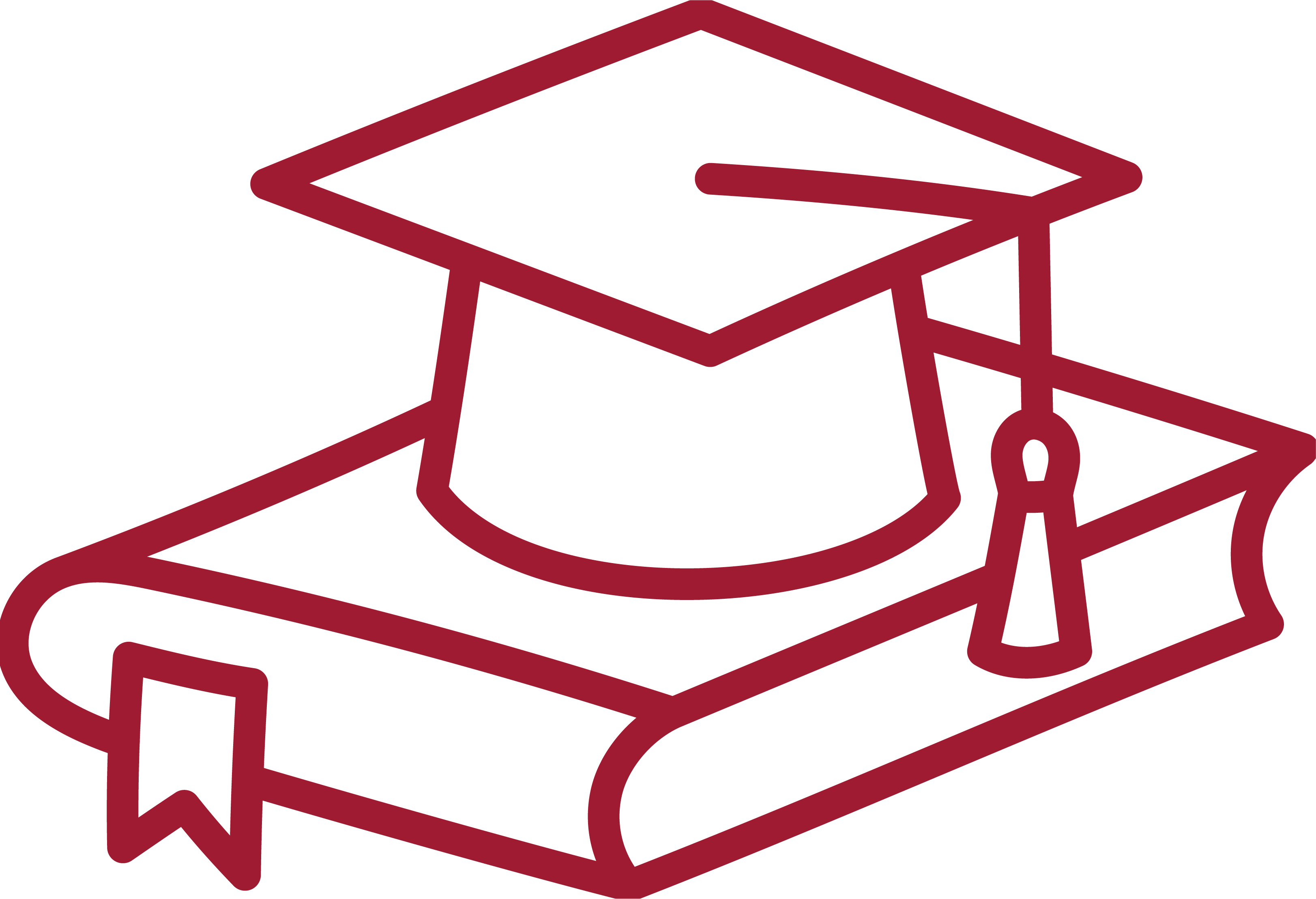 Outline of a graduation cap sitting on top of a book