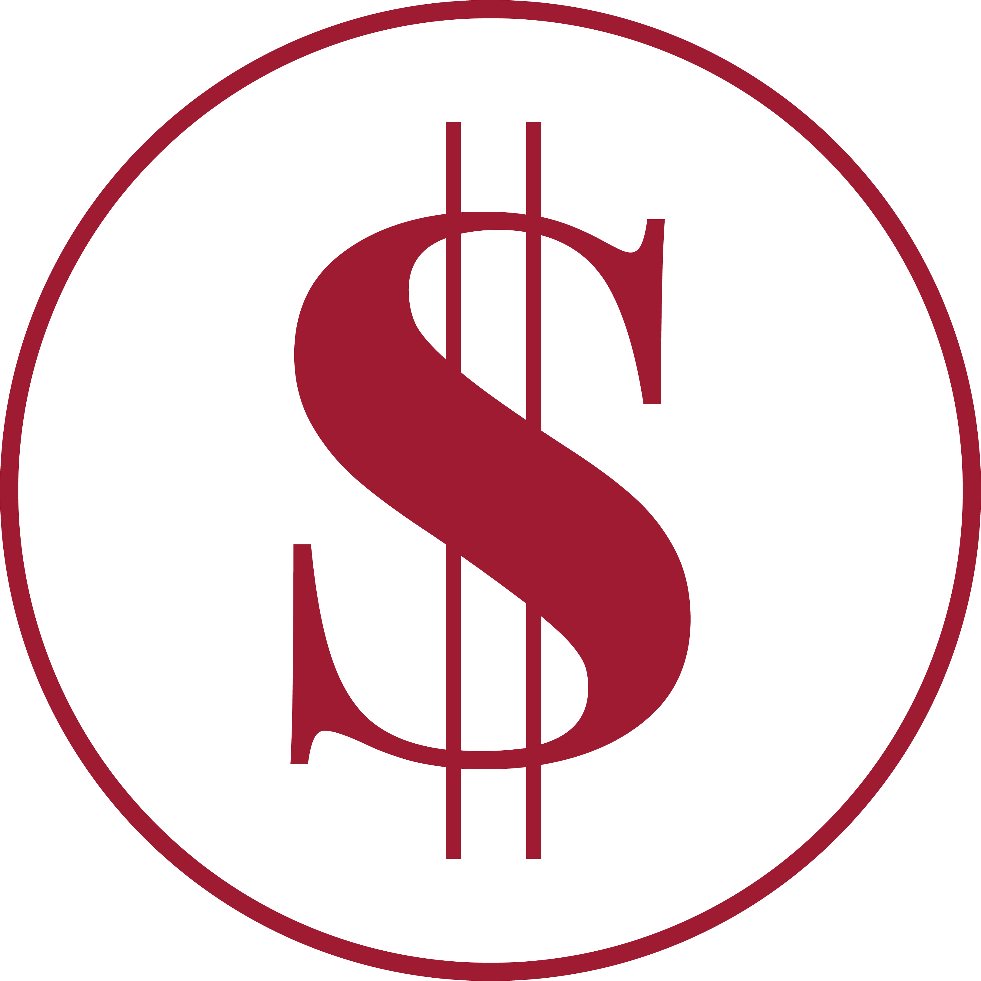 Dollar sign with a circle around it