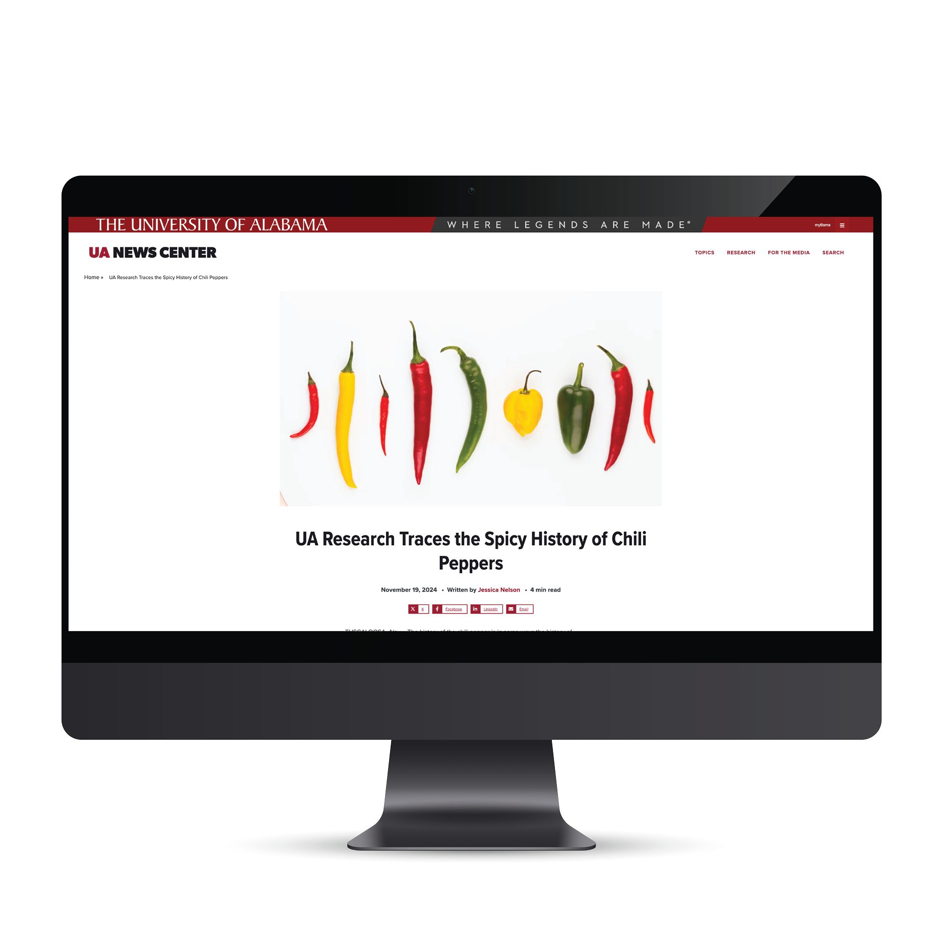 Screenshot of the UA News Center website