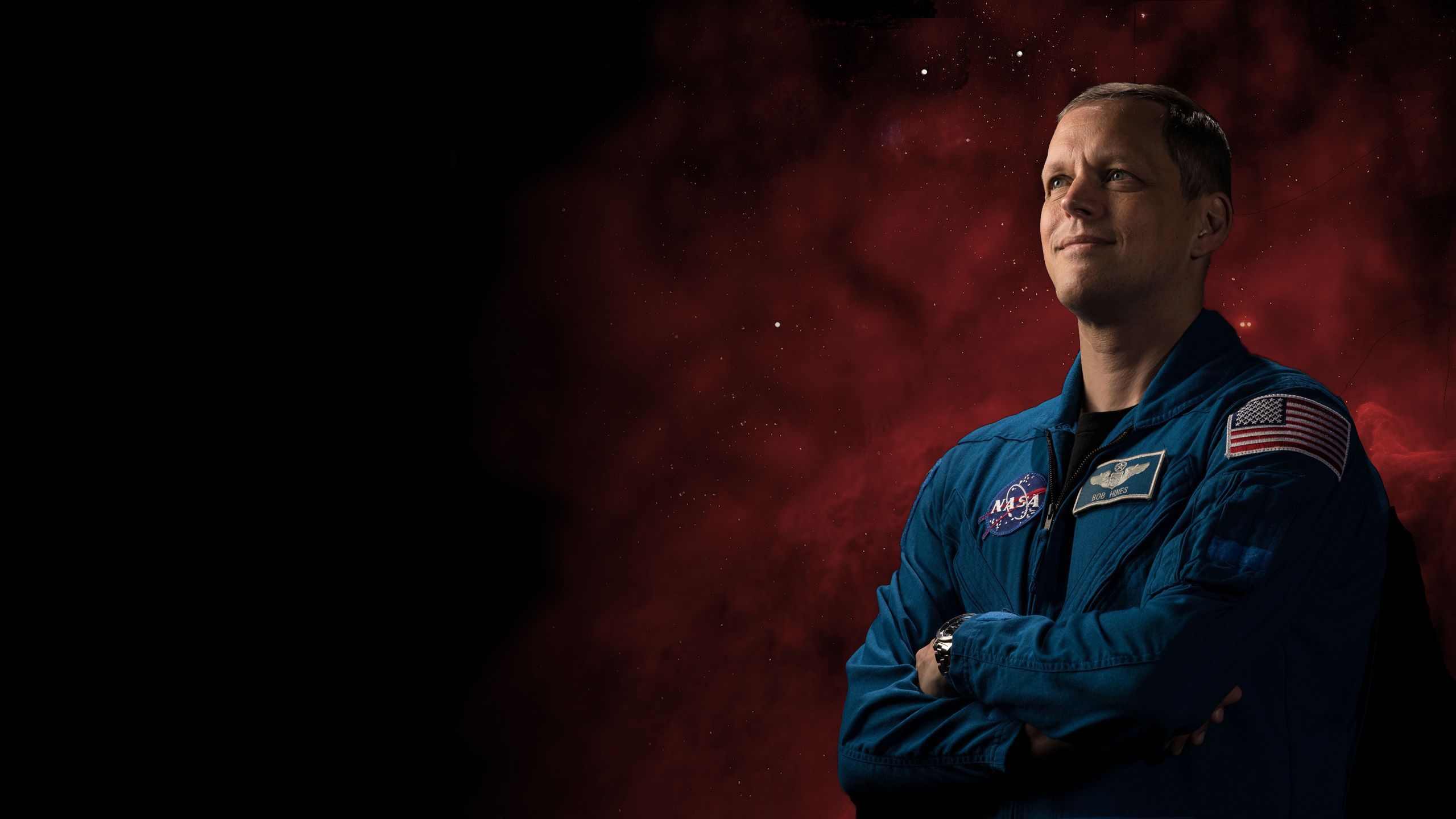 Bob Hines on a starfield background