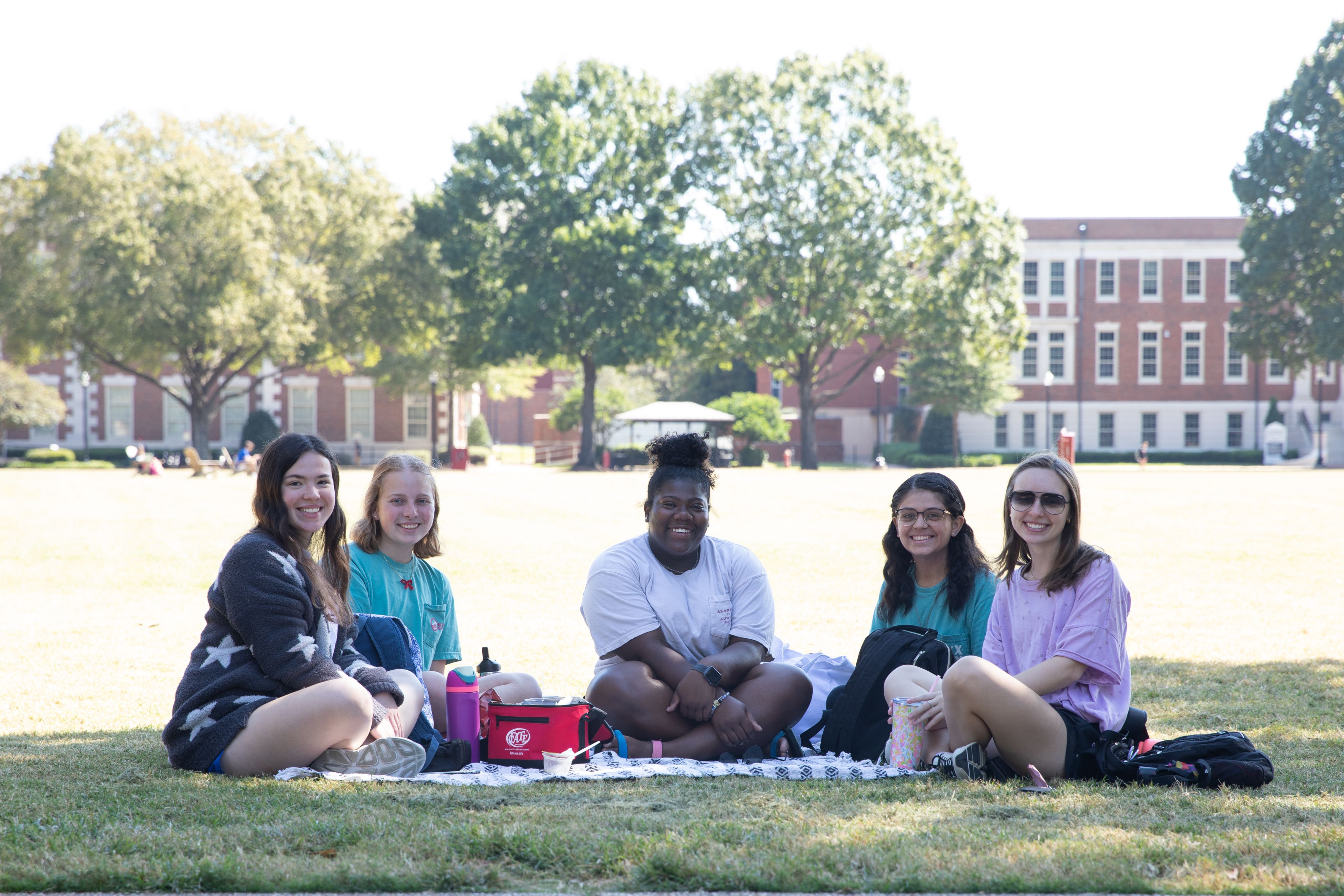 Students having a picnic on the quad