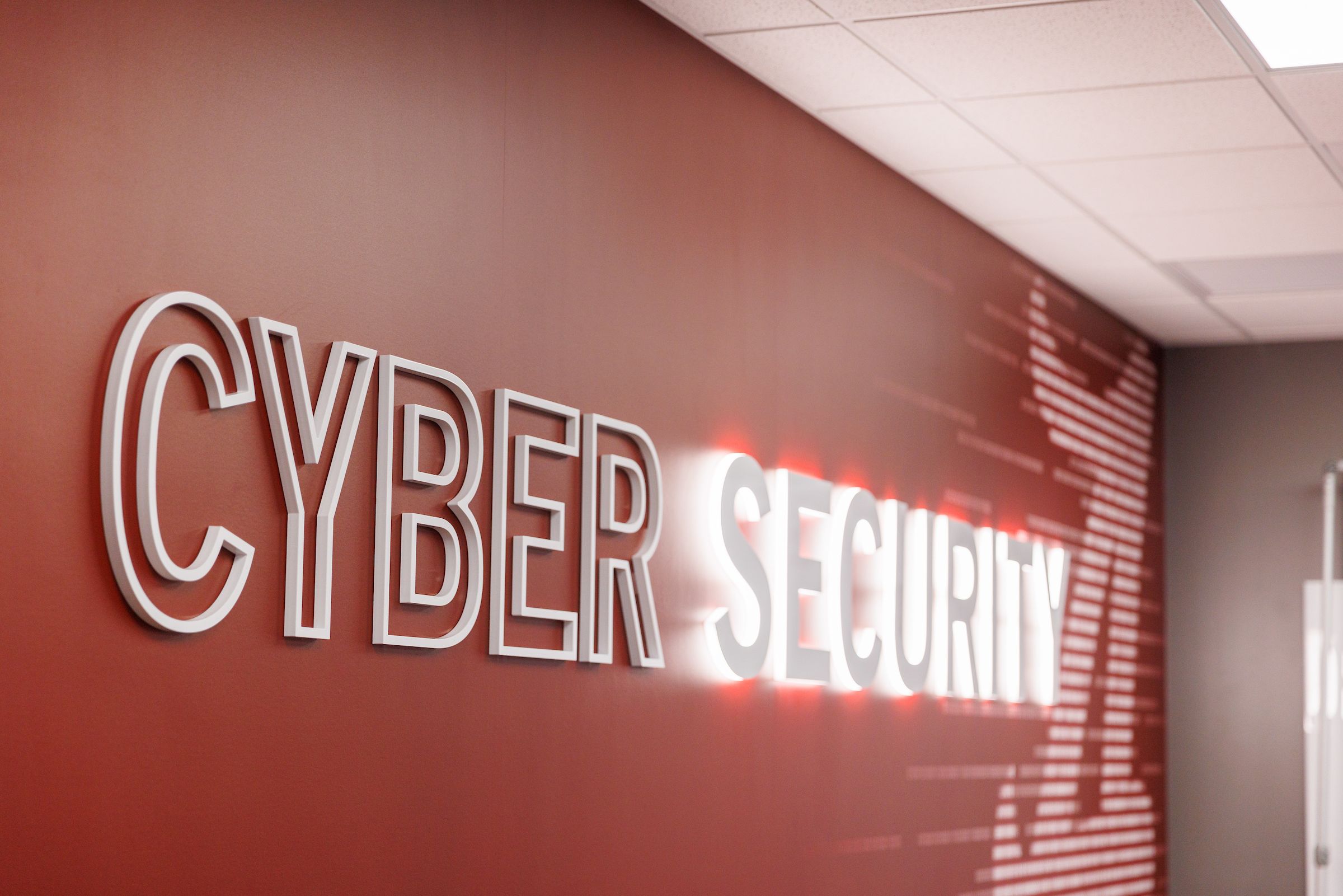 decorative wall that reads "cyber security"