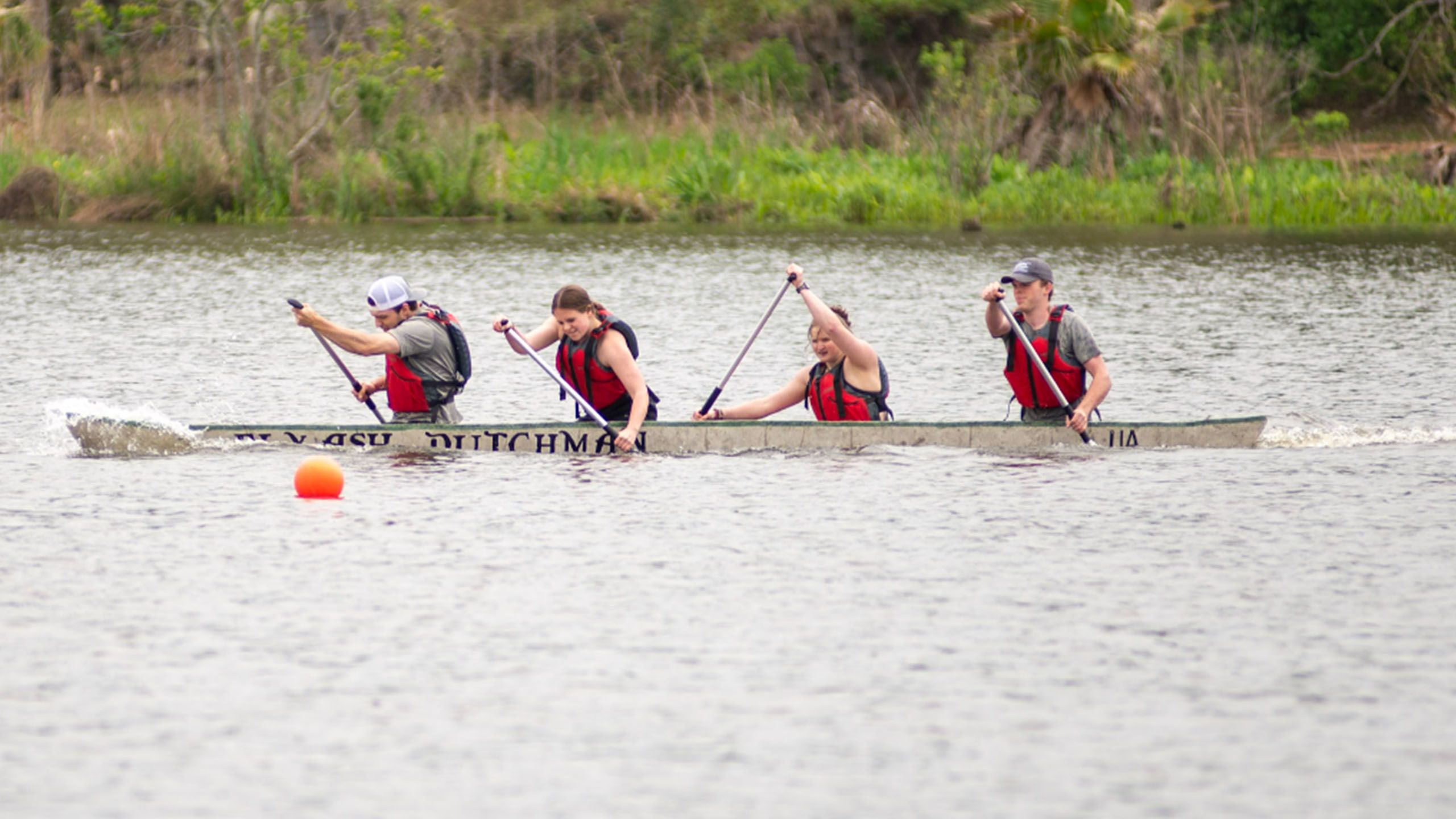 The Concrete Canoe Team giving their all during the 2023 Regional competition.