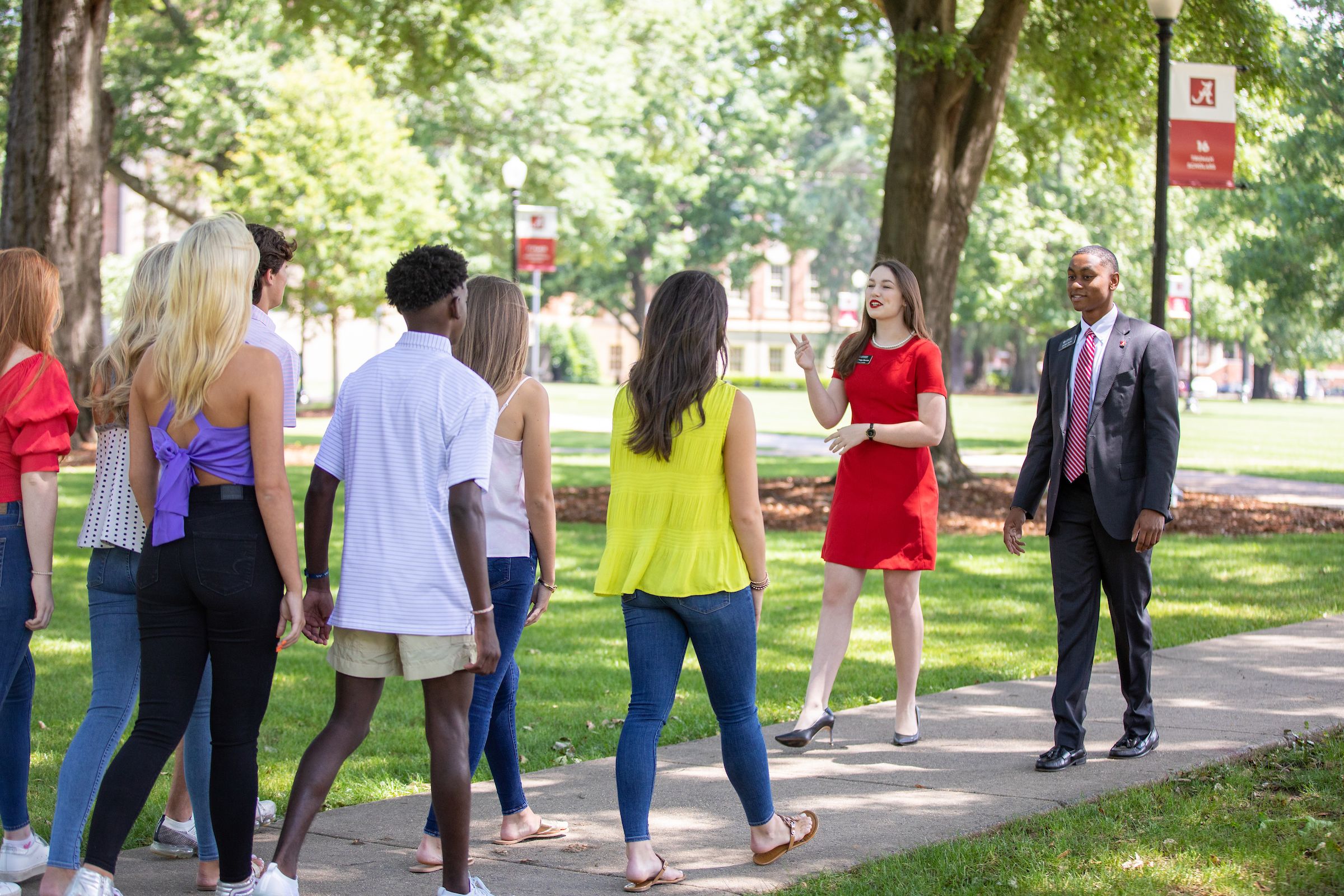 Potential students on a campus tour with the Capstone Men and Women