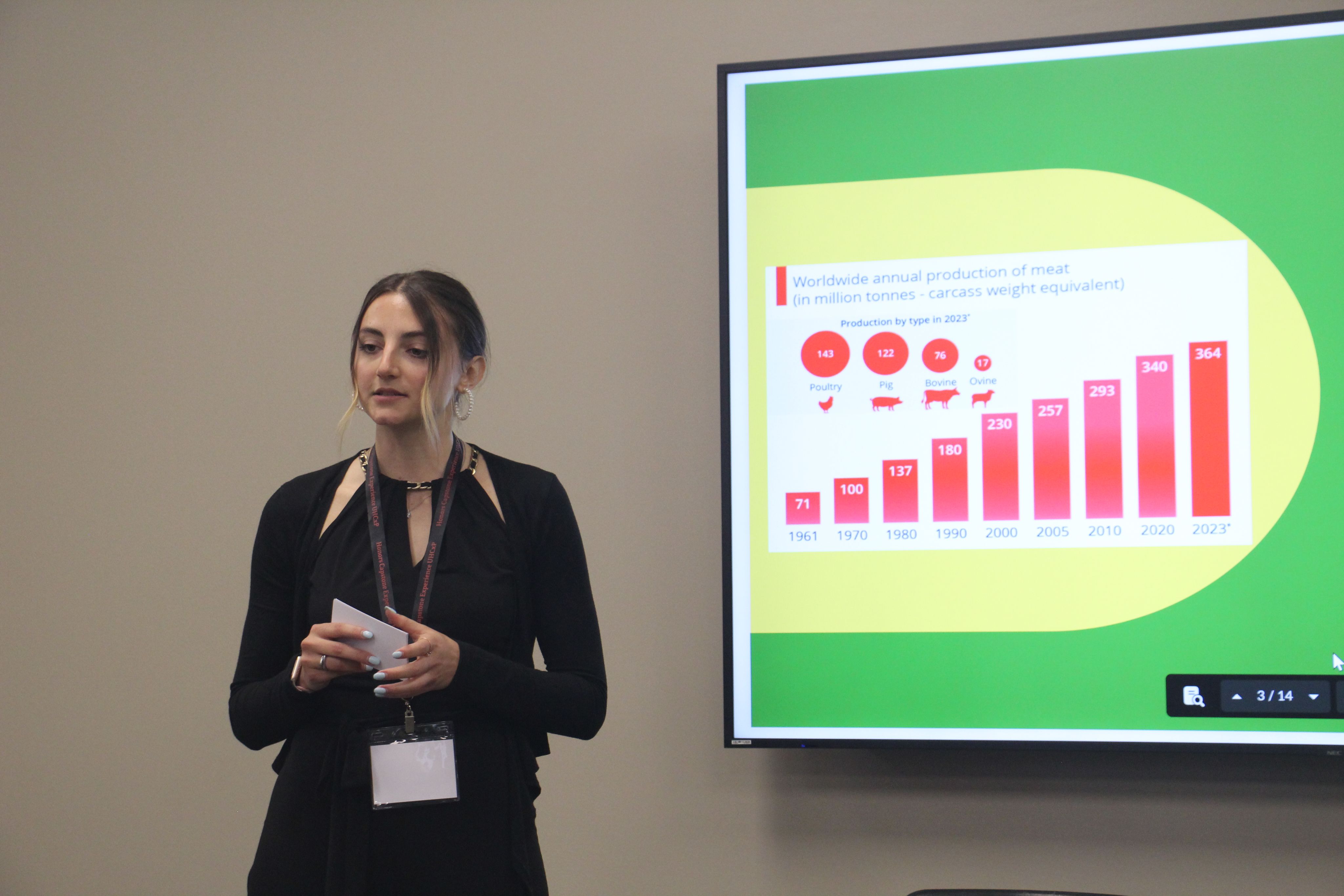 An Honnors student presents her Capstone Project.