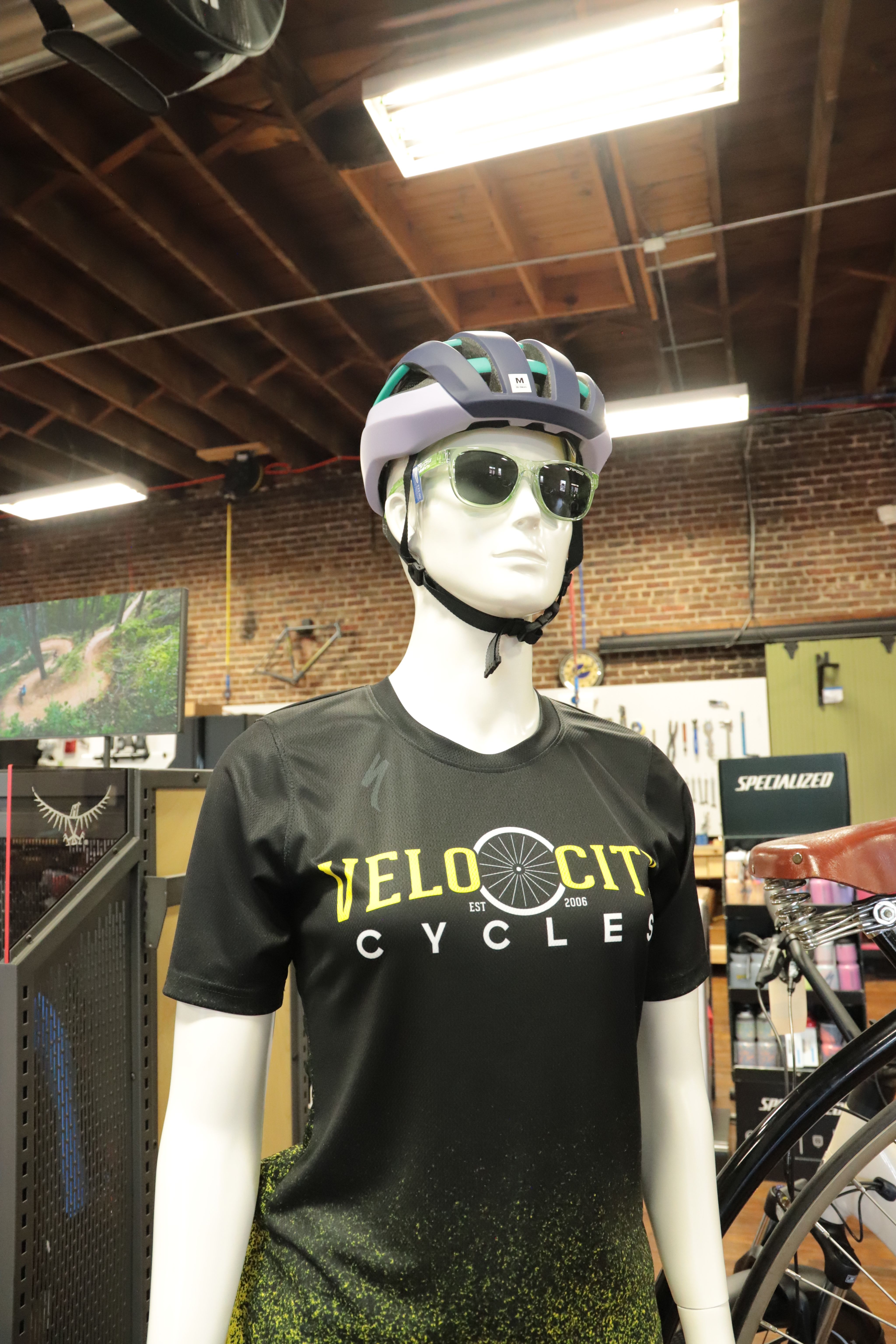 Mannequin wearing a bike helmet
