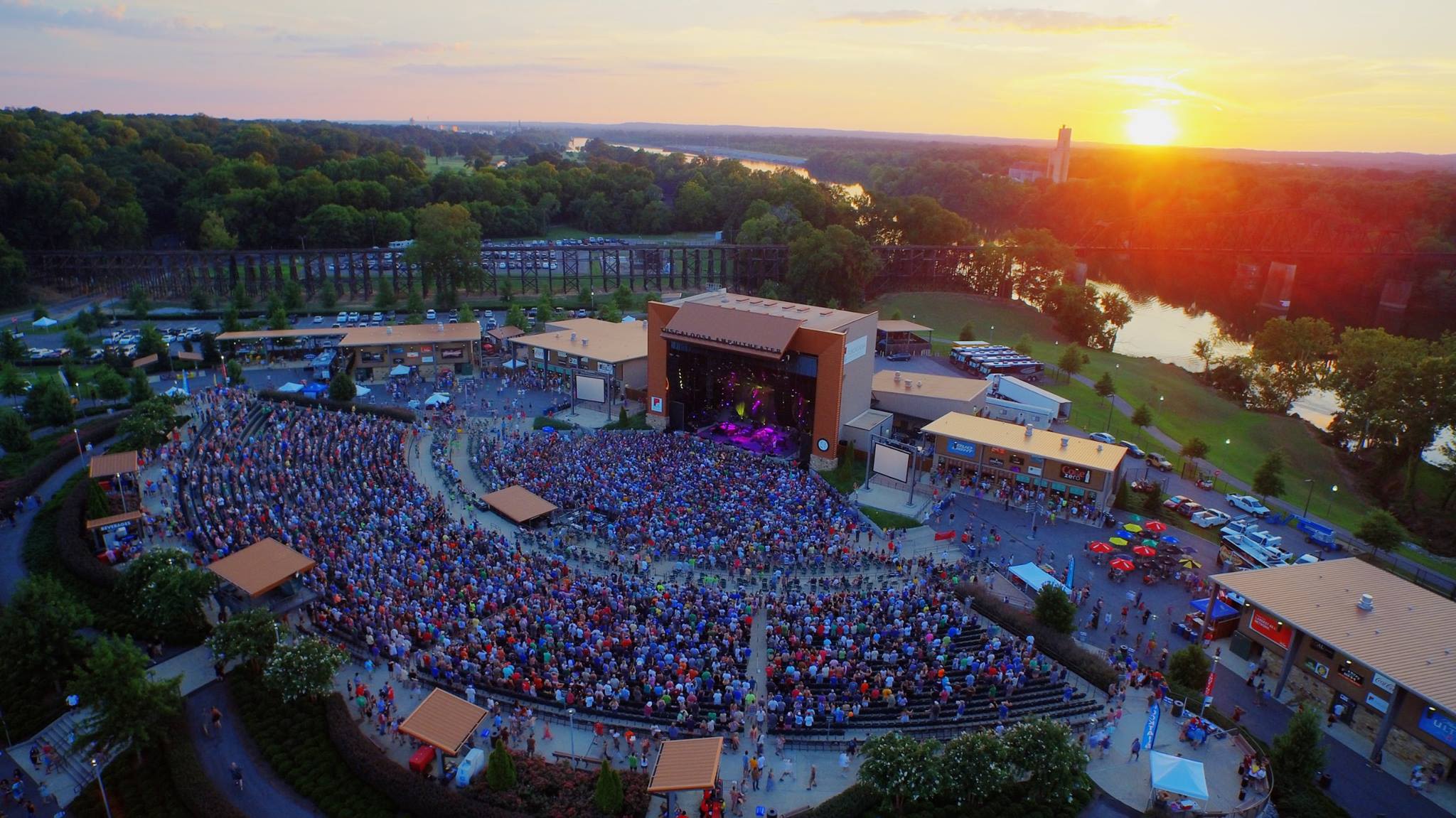 Packed crowd attending a concert at the Tuscaloosa Amphitheater.